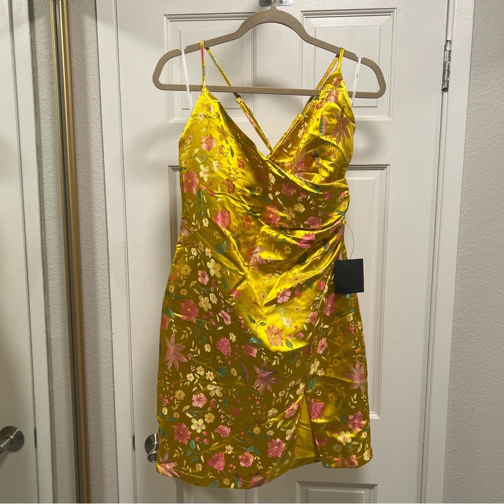 Satin gold embroidered Lulus dress